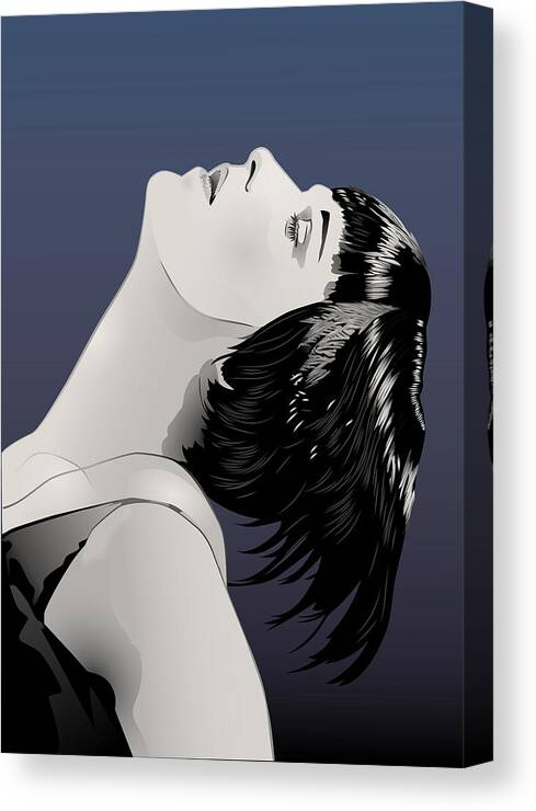 Louise Brooks Official Canvas Print featuring the digital art Louise Brooks in Berlin - Sapphire Nocturne by Louise Brooks