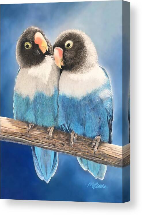 Birds Canvas Print featuring the pastel Lovebirds by Marlene Little