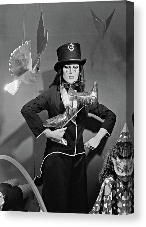 Mannequin Canvas Print featuring the photograph Magician dummy in a costume shop, West Berlin 1980 by Roberto Bigano