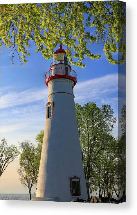 Marblehead Lighthouse Spring Leaves Canvas Print featuring the photograph Marblehead Lighthouse Spring Leaves by Dan Sproul