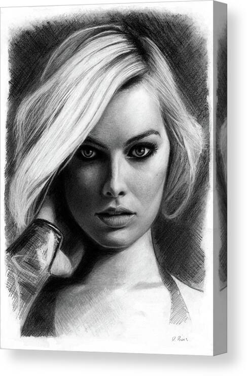 Wall Art Canvas Print featuring the drawing Margot Robbie Portrait by David Rives