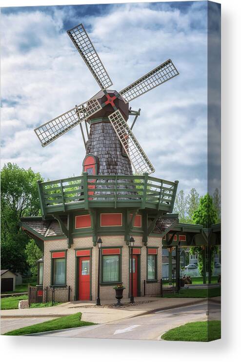 Windmill Canvas Print featuring the photograph Marion County Windmill Bank - Pella Iowa by Susan Rissi Tregoning