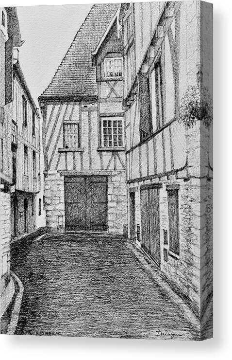France Canvas Print featuring the drawing Medieval Houses in Bergerac France by Dai Wynn