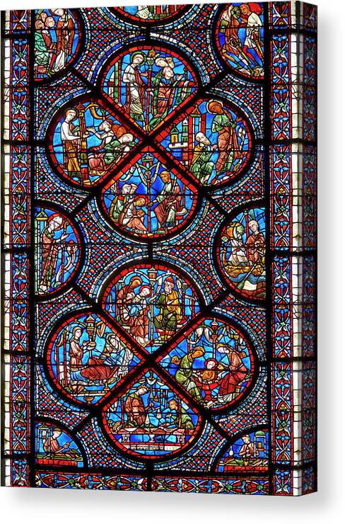 Chatre Canvas Print featuring the glass art Medieval Windows Cathedral of Chartres dedicated to St Nicholas by Paul E Williams