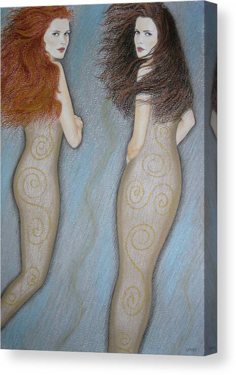 Mermaid Canvas Print featuring the painting Mermaids by Lynet McDonald