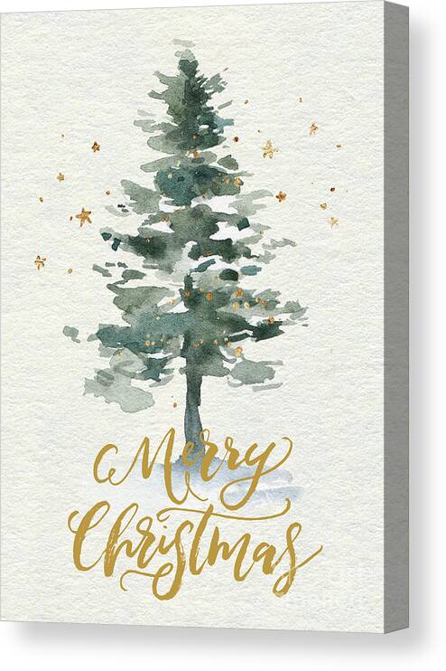 Merry Christmas Canvas Print featuring the painting Watercolor Christmas Tree by Modern Art