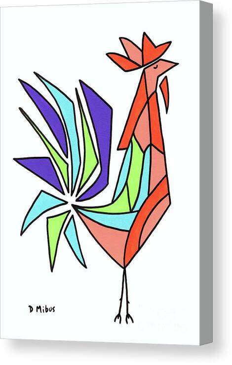 Mid Century Modern Rooster Canvas Print featuring the painting Mid Century Rooster Stained Glass Effect by Donna Mibus