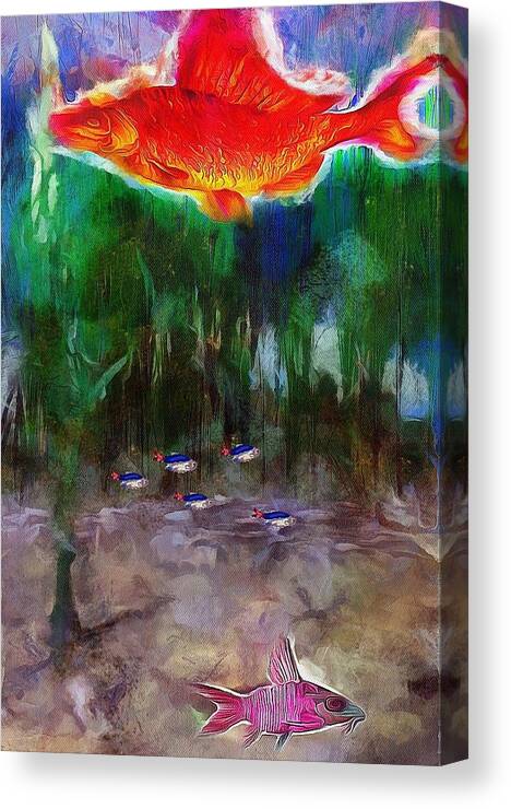 Fish Canvas Print featuring the mixed media Midnight in the Aquarium by Christopher Reed