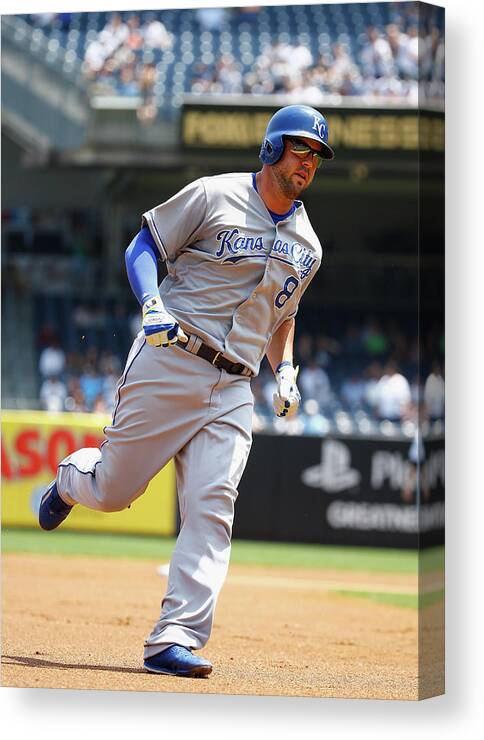 People Canvas Print featuring the photograph Mike Moustakas and Michael Pineda by Al Bello