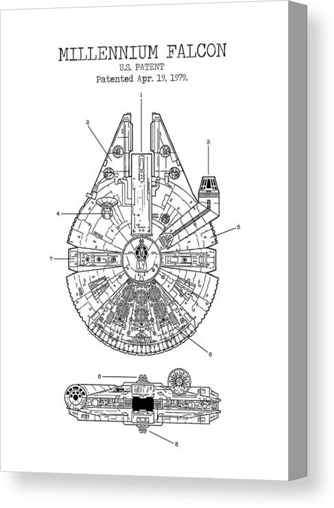 Millennium Falcon Canvas Print featuring the digital art Millennium Falcon patent by Dennson Creative