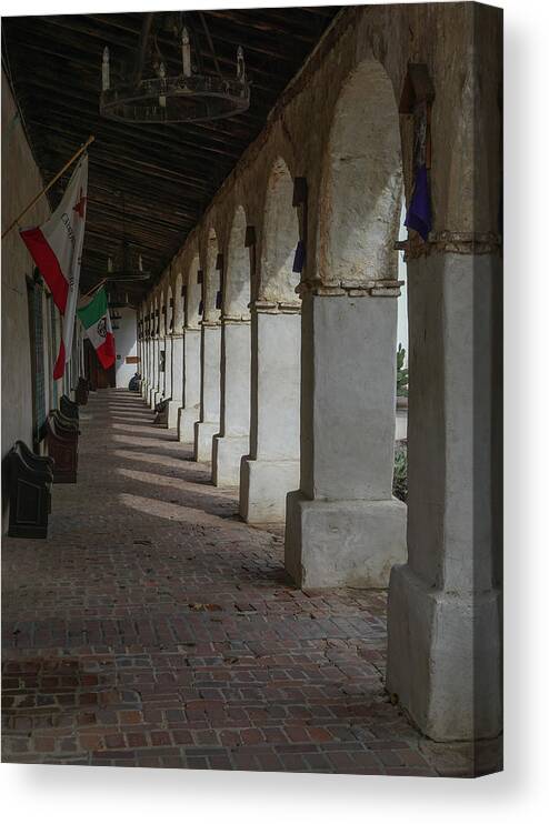 San Miguel Mission Canvas Print featuring the photograph Mission Corridor by Brett Harvey
