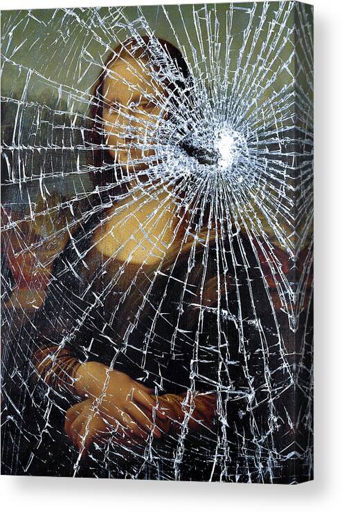 Accident Canvas Print featuring the digital art Mona Lisa Shattered Repost by Brian Carson