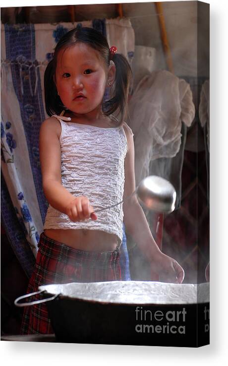 Mongol Little Girl Canvas Print featuring the photograph Mongol little girl by Elbegzaya Lkhagvasuren