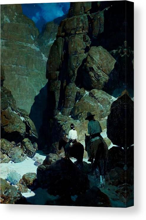  “frank Tenney Johnson” Canvas Print featuring the digital art Western Art Moonlit Canyon by Patricia Keith