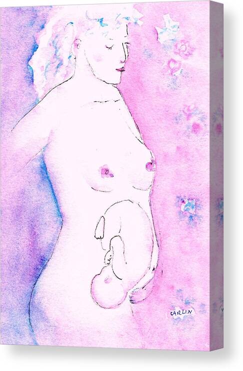 Pregnant Canvas Print featuring the painting Mother and Fetus Colorful by Carlin Blahnik CarlinArtWatercolor