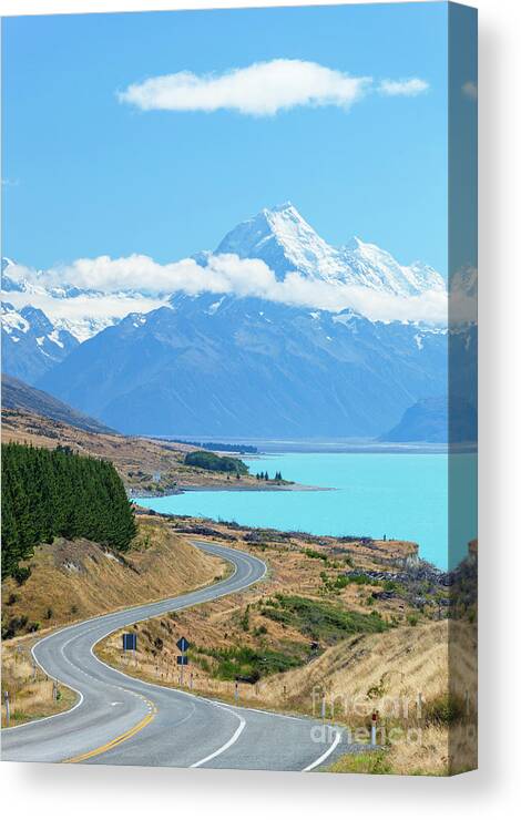New Zealand South Island Canvas Print featuring the photograph Mount Cook and Lake Pukaki, New Zealand by Neale And Judith Clark