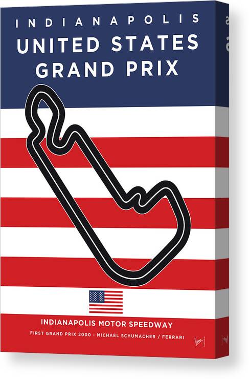 Indianapolis Canvas Print featuring the digital art My F1 Indianapolis Race Track Minimal Poster by Chungkong Art