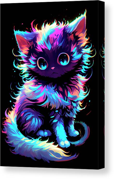 Painted Canvas Print featuring the digital art Neon Painted Kitten 2 by Angie Tirado