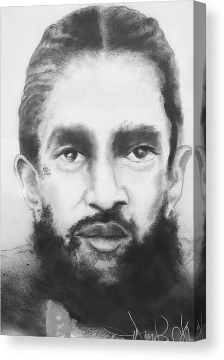  Canvas Print featuring the drawing Nipsey by Angie ONeal
