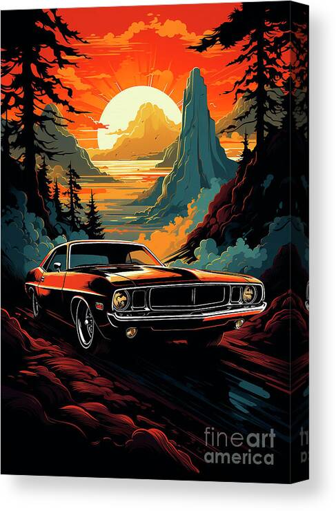 Vehicles Canvas Print featuring the drawing No02107 Retro Dodge Challenger cars by Clark Leffler