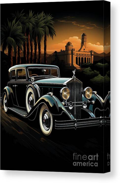 Vehicles Canvas Print featuring the drawing No02319 Retro Rolls-Royce Phantom cars by Clark Leffler
