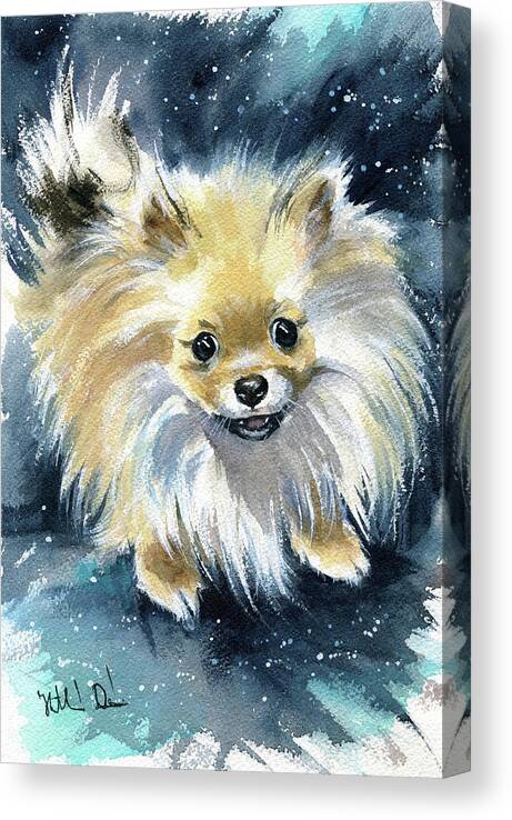 Pomeranian Canvas Print featuring the painting Noce Pomeranian Puppy Painting by Dora Hathazi Mendes