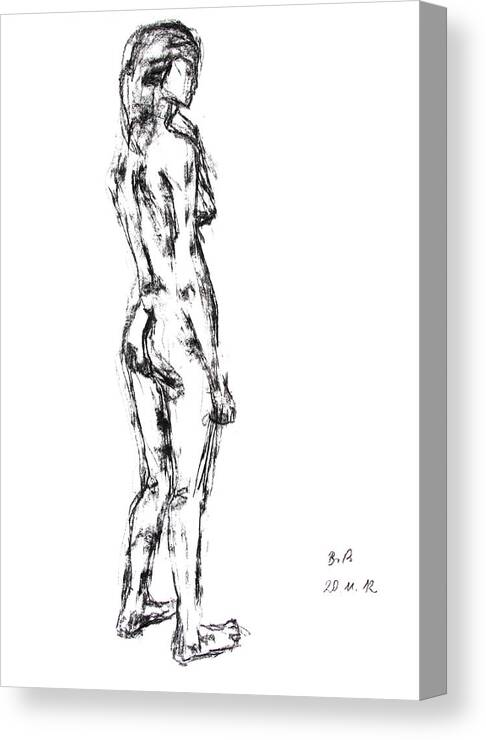 Barbara Pommerenke Canvas Print featuring the drawing Nude 20-11-12-1 by Barbara Pommerenke