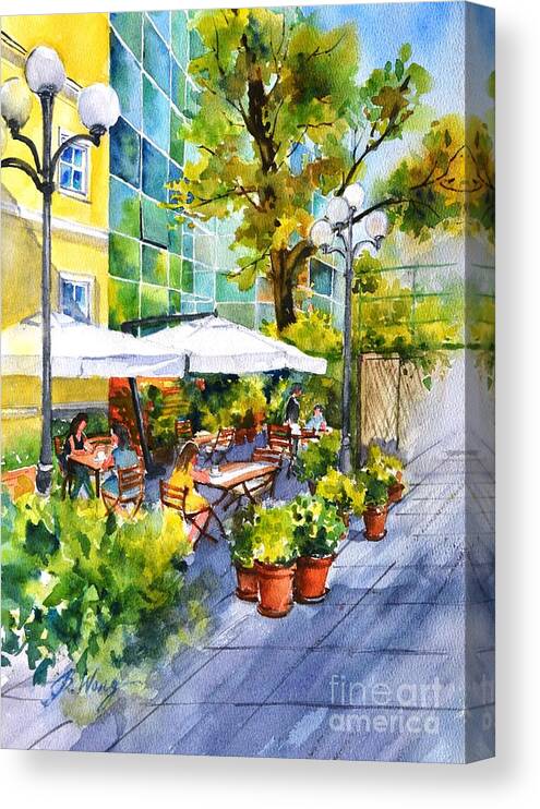Coffee Canvas Print featuring the painting Outdoor Cafe #5 by Betty M M Wong