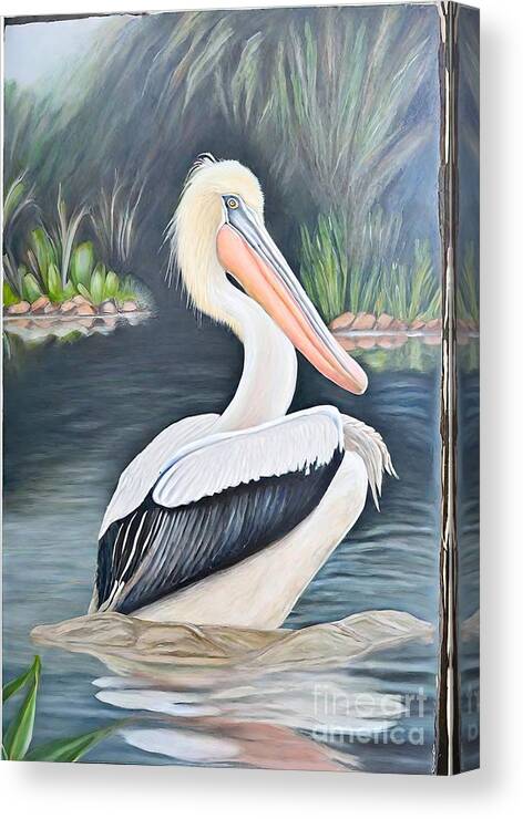 Bird Canvas Print featuring the painting Painting Reflection Of A Pelican bird nature anim by N Akkash