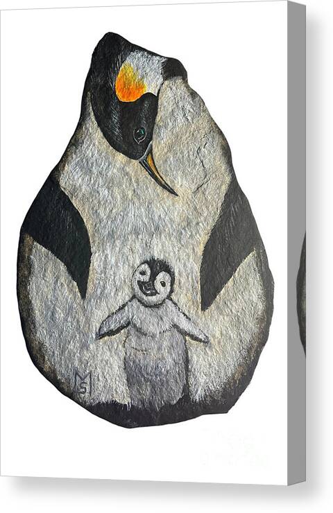 Penguin Canvas Print featuring the painting Penguin and Baby by Monika Shepherdson