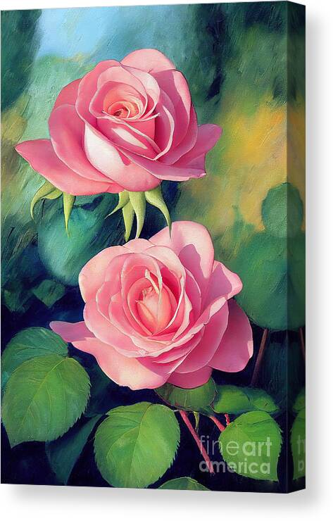 Pink Roses Canvas Print featuring the digital art Pink Roses Design Series 1121-a by Carlos Diaz