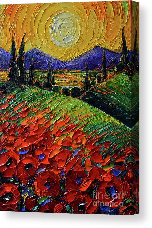 Poppy Canvas Print featuring the painting POPPIES IN SUNSET LIGHT palette knife oil painting Mona Edulesco by Mona Edulesco