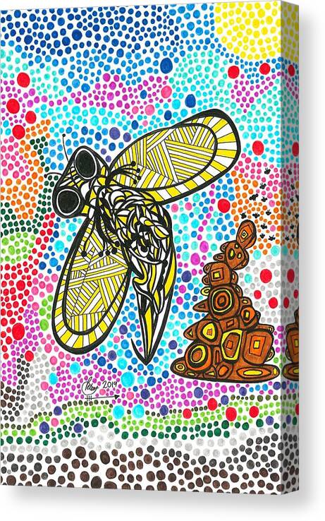 Bumble Bee Canvas Print featuring the drawing Funky Bee by Peter Johnstone