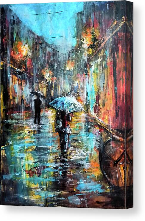 Rain Canvas Print featuring the painting Rainy fantasy #1 by Natalja Picugina