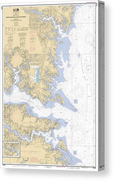 Rappahannock River Entrance Piankatank And Great Wicomico Rvers Canvas Print featuring the digital art Rappahannock River Entrance Piankatank and Great Wicomico Rivers, NOAA Chart 12235 by Nautical Chartworks