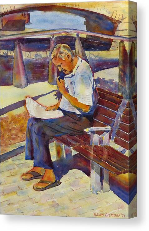 Summer Canvas Print featuring the painting Reader at Putney Bridge by David Gilmore