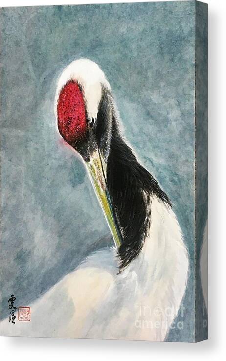 Red-crowned Crane Canvas Print featuring the painting Red-Crown Crane - 2 Leisurely by Carmen Lam
