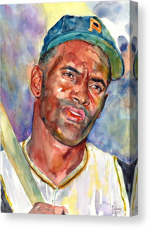 Roberto Clemente Canvas Print featuring the painting Roberto Clemente Portrait by Suzann Sines