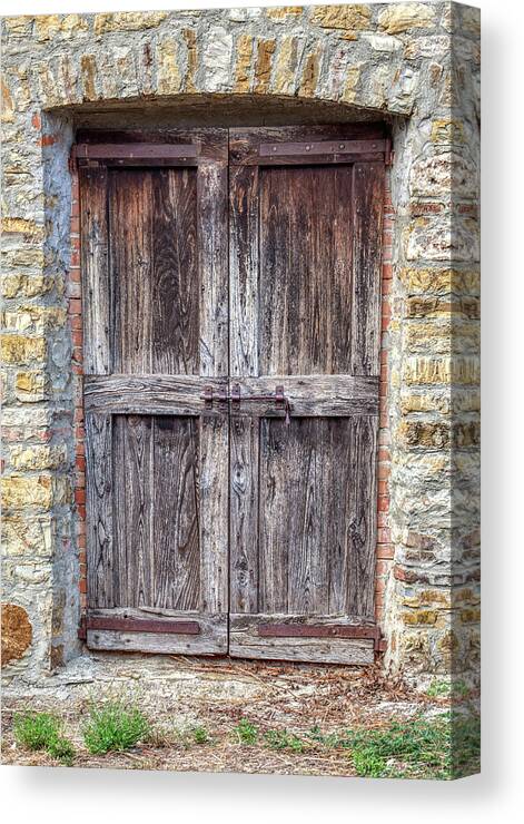 Door Canvas Print featuring the photograph Rustic Weathered Brown Wood Door by David Letts
