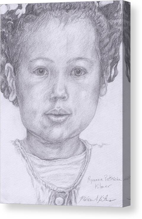 Little Black Girl Charming Toddler Canvas Print featuring the drawing Ryana Patricia Kilmer Drawing by Miriam A Kilmer