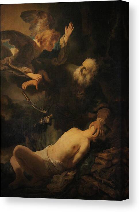 Sacrifice Of Isaac Canvas Print featuring the painting Sacrifice of Isaac by Rembrandt