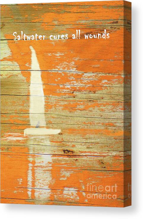 Abstract Canvas Print featuring the painting Saltwater Cures All Wounds Poster- Sailing Orange Seas by Sharon Williams Eng