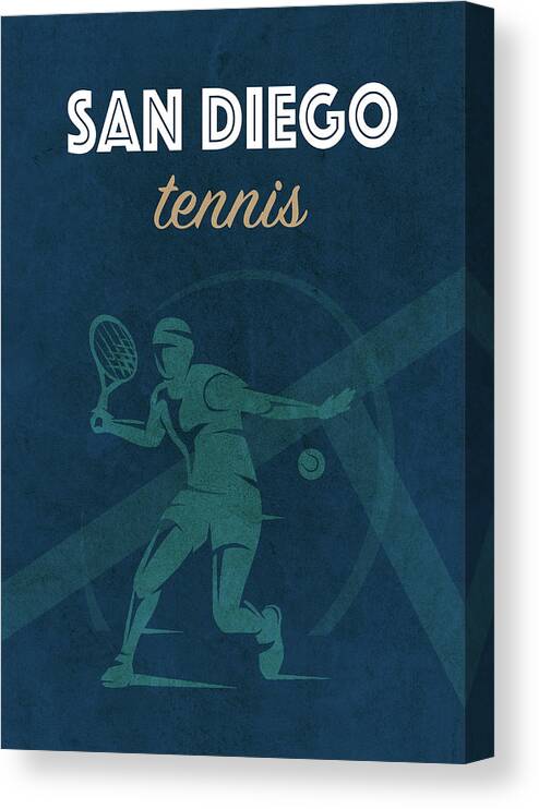 San Diego Canvas Print featuring the mixed media San Diego Tennis College Sports Vintage Poster by Design Turnpike
