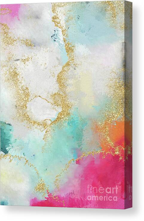 Watercolor Canvas Print featuring the painting Seafoam Green, Pink And Gold by Modern Art