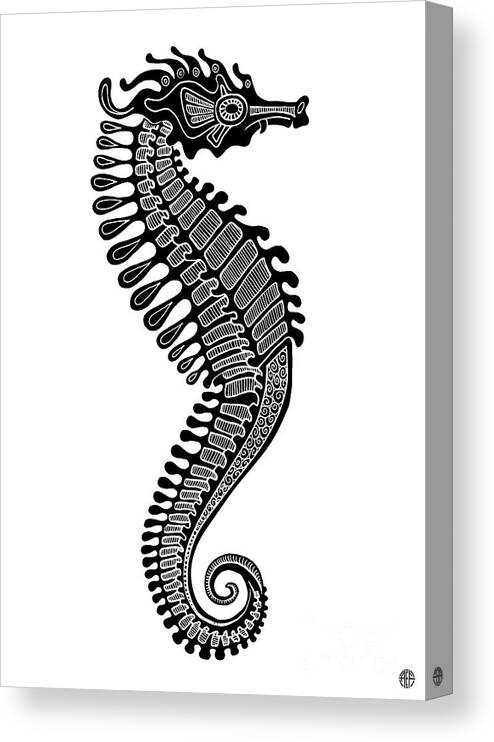 Seahorse Canvas Print featuring the drawing Seahorse Ink 5 by Amy E Fraser