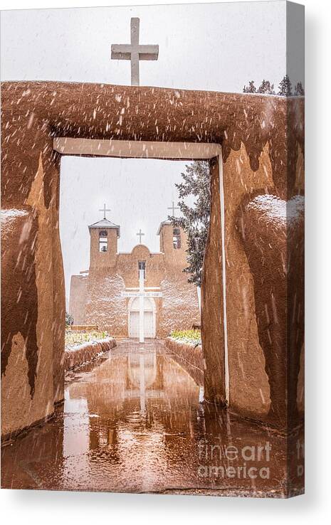 Taos Canvas Print featuring the photograph Snow Day at the St. Francis de Asis Church by Elijah Rael