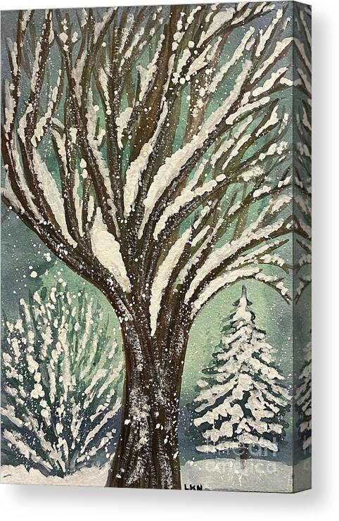 Snowy Yard Canvas Print featuring the painting Snowy yard by Lisa Neuman