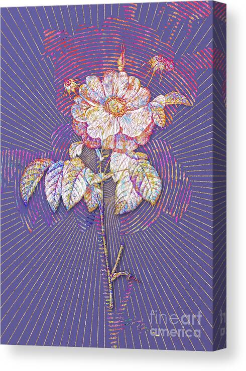 Mosaic Canvas Print featuring the mixed media Speckled Provins Rose Mosaic Botanical Art on Veri Peri n.0369 by Holy Rock Design