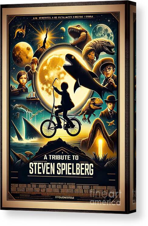 Steven Spielberg Canvas Print featuring the digital art Steven Spielberg Tribute Poster by Movie World Posters