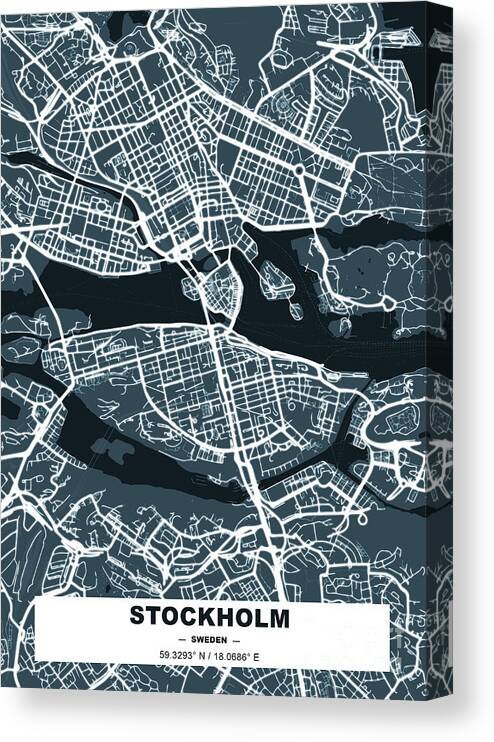 Map Canvas Print featuring the digital art Stockholm Sweden by Bo Kev